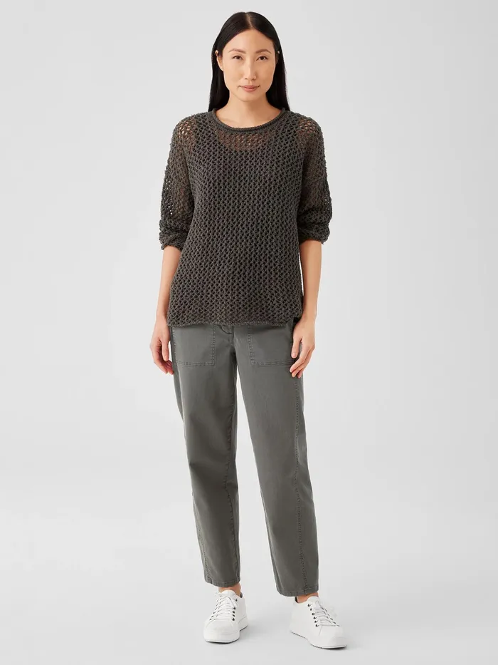 Peruvian Organic Cotton Boucle Crew Neck Top Black Women Eileen Fisher Sweaters and Cardigans