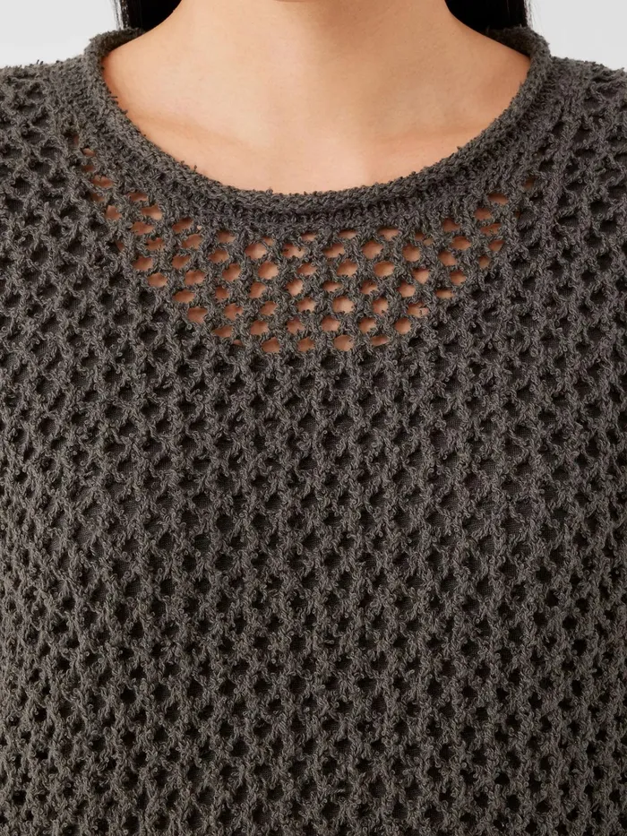 Peruvian Organic Cotton Boucle Crew Neck Top Black Women Eileen Fisher Sweaters and Cardigans