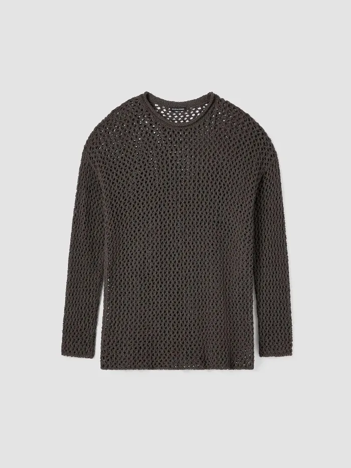 Peruvian Organic Cotton Boucle Crew Neck Top Black Women Eileen Fisher Sweaters and Cardigans