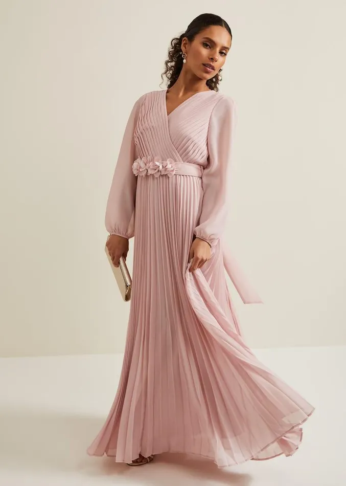 Petite Alecia Pleated Maxi Dress Antique Rose Women Phase Eight Dresses