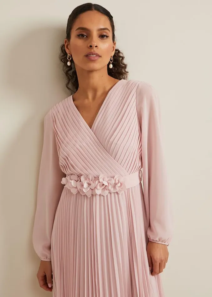 Petite Alecia Pleated Maxi Dress Antique Rose Women Phase Eight Dresses