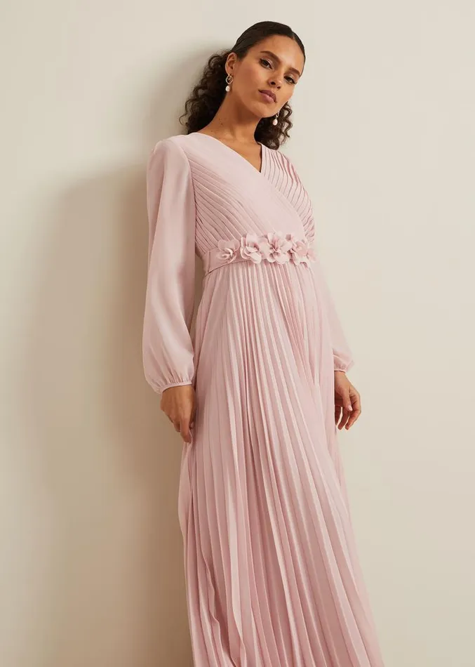 Petite Alecia Pleated Maxi Dress Antique Rose Women Phase Eight Dresses