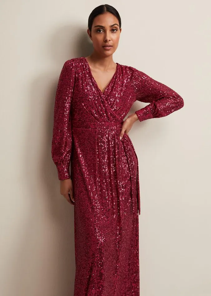 Petite Amily Pink Sequin Maxi Dress Pink Women Phase Eight Dresses
