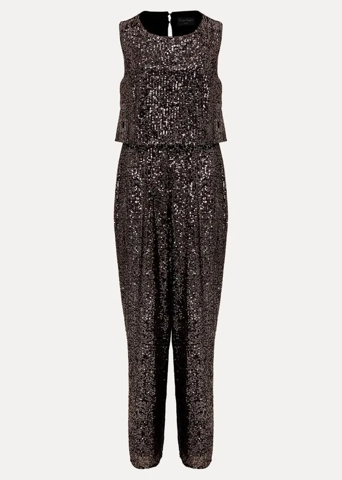 Petite Aubrey Sequin Wide Leg Jumpsuit Gunmetal Women Phase Eight Dresses