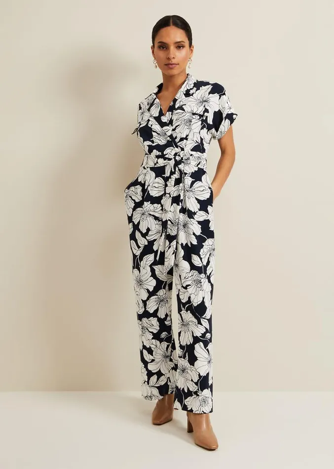 Petite Constance Floral Jumpsuit Navyivory Women Phase Eight Dresses