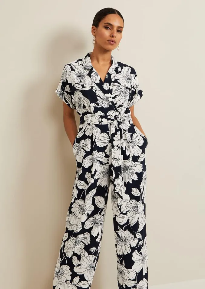 Petite Constance Floral Jumpsuit Navyivory Women Phase Eight Dresses