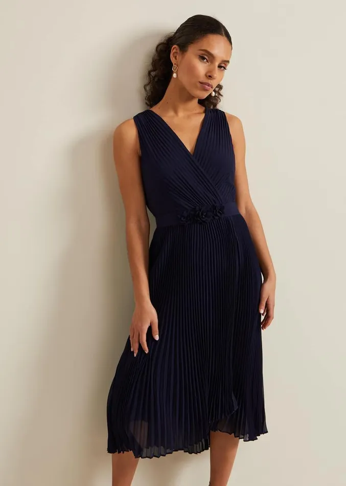 Petite Cressida Pleat Maxi Dress Navy Women Phase Eight Dresses