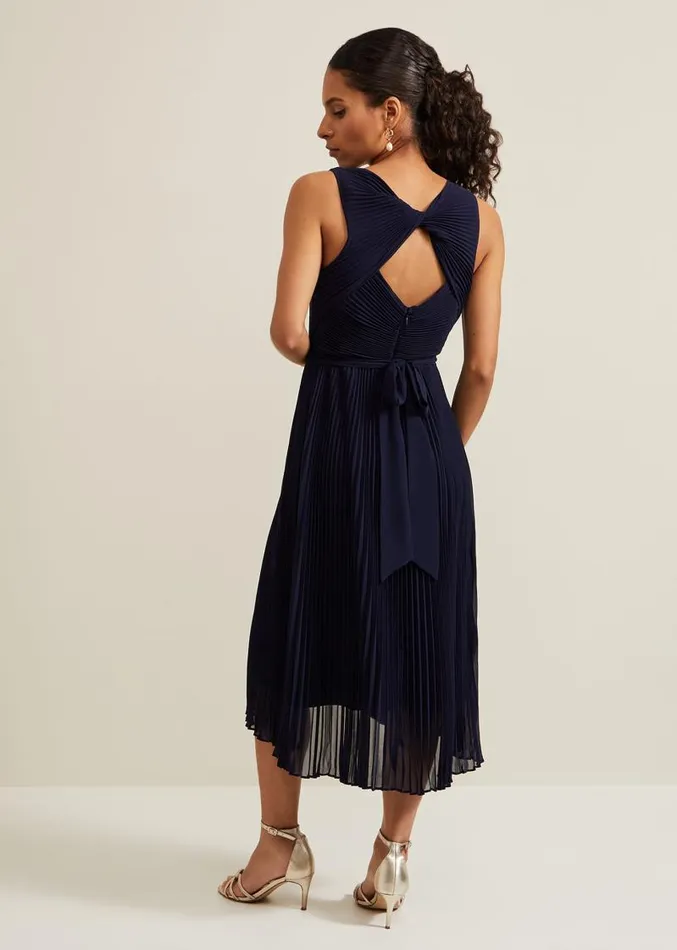 Petite Cressida Pleat Maxi Dress Navy Women Phase Eight Dresses