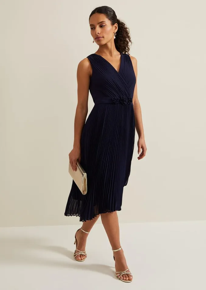 Petite Cressida Pleat Maxi Dress Navy Women Phase Eight Dresses