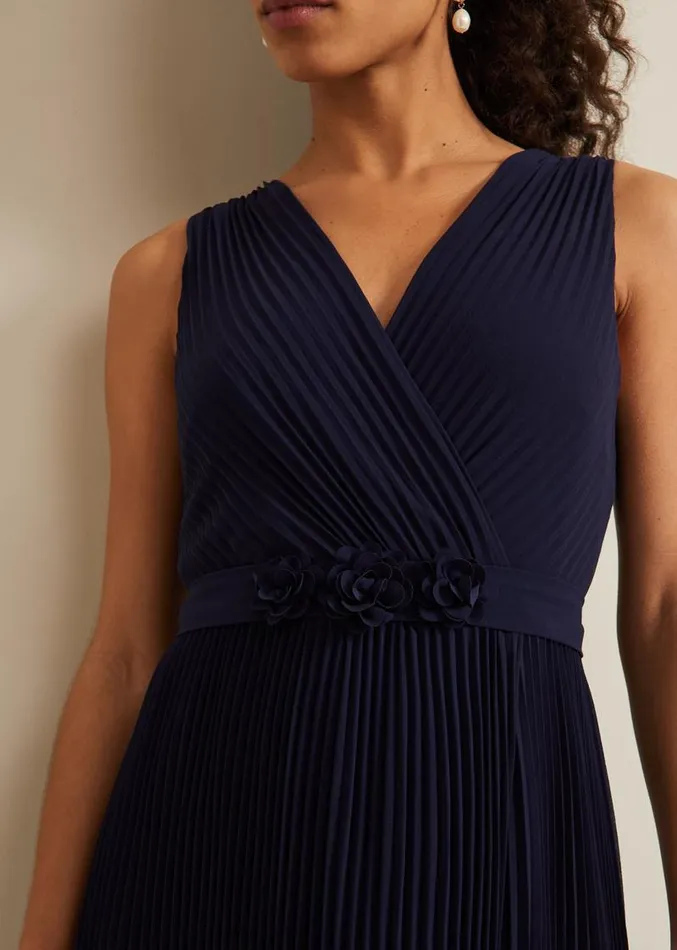 Petite Cressida Pleat Maxi Dress Navy Women Phase Eight Dresses
