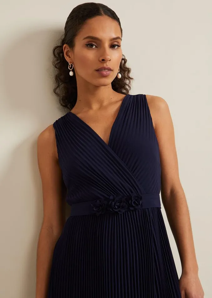 Petite Cressida Pleat Maxi Dress Navy Women Phase Eight Dresses