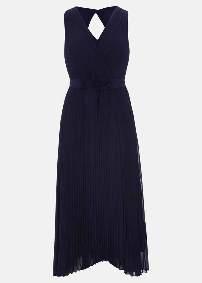 Petite Cressida Pleat Maxi Dress Navy Women Phase Eight Dresses