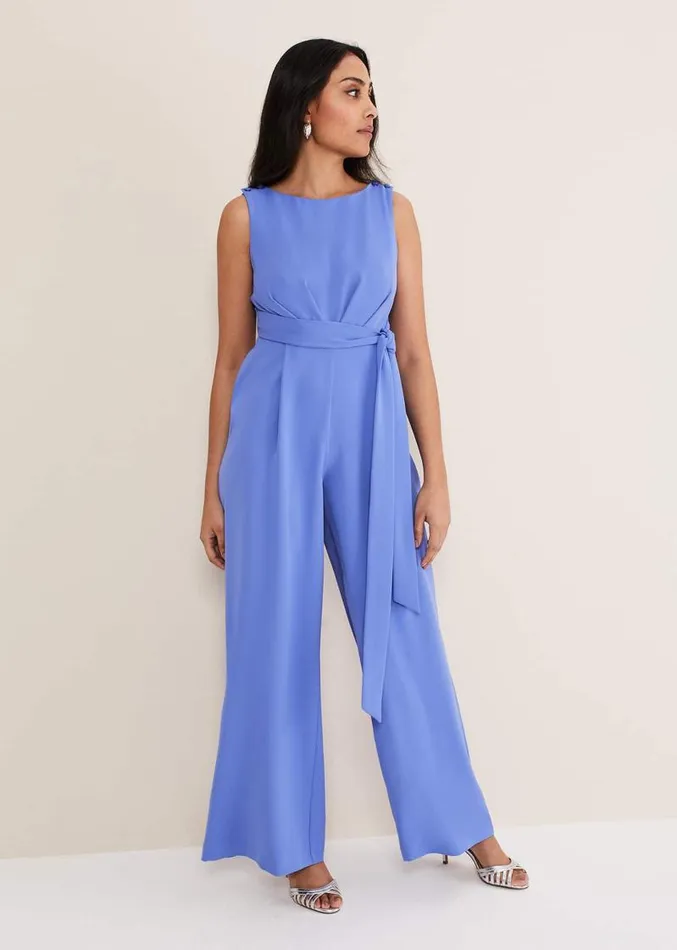 Petite Elaina Blue Wide Leg Jumpsuit Foxglove Blue Women Phase Eight Dresses