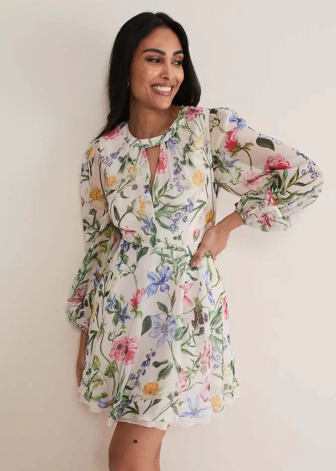 Petite Everleigh Chiffon Floral Mini Dress Ivorymulti Women Phase Eight Dresses