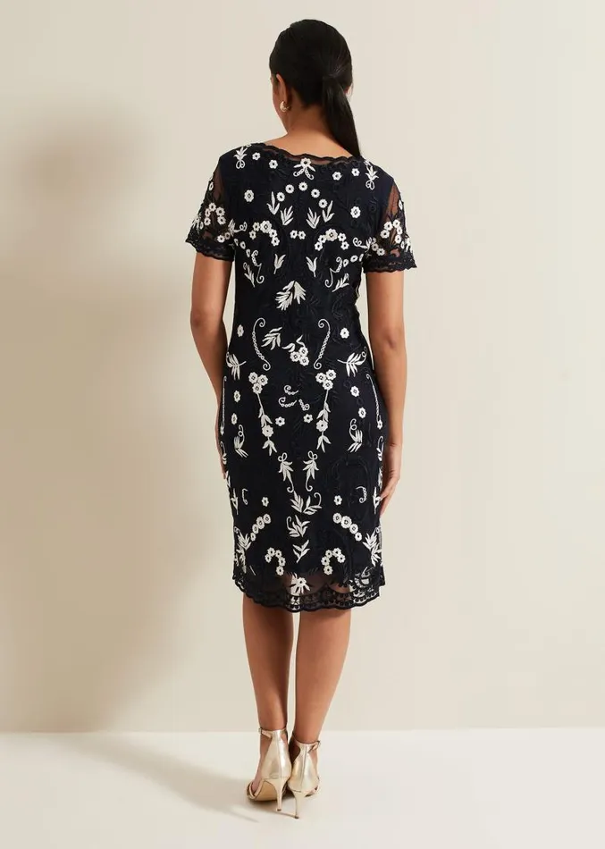 Petite Florisa Embroidered Dress Navy Women Phase Eight Dresses