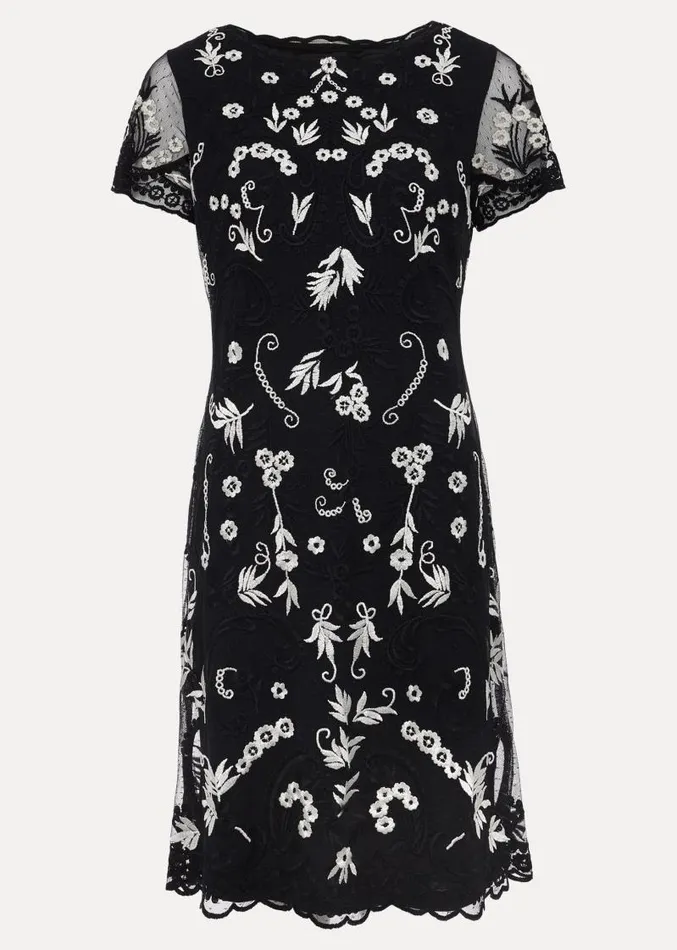 Petite Florisa Embroidered Dress Navy Women Phase Eight Dresses