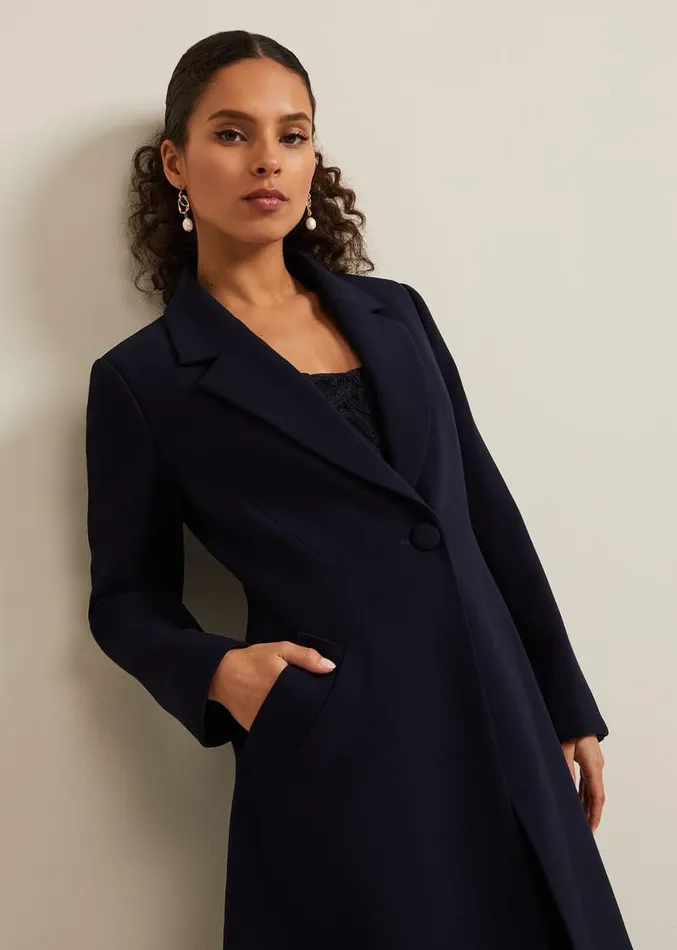 Petite Juliette Crepe Coat Navy Women Phase Eight Coats