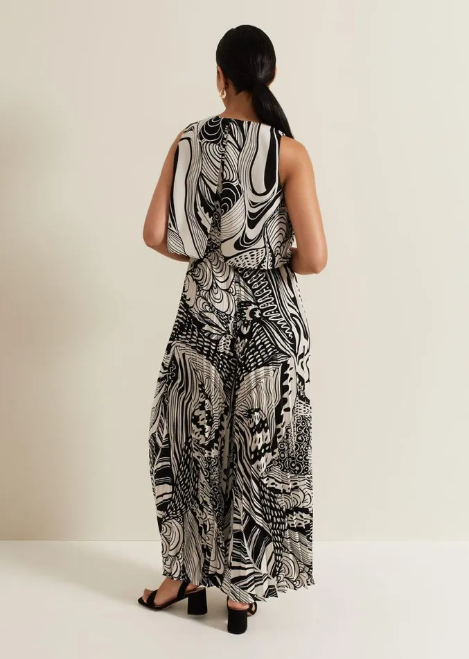 Petite Saskia Abstract Pleated Jumpsuit Black Women Phase Eight Jumpsuits