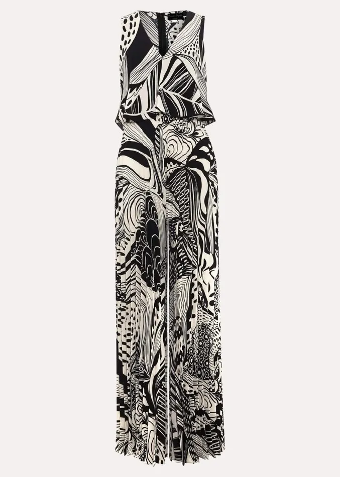 Petite Saskia Abstract Pleated Jumpsuit Black Women Phase Eight Jumpsuits