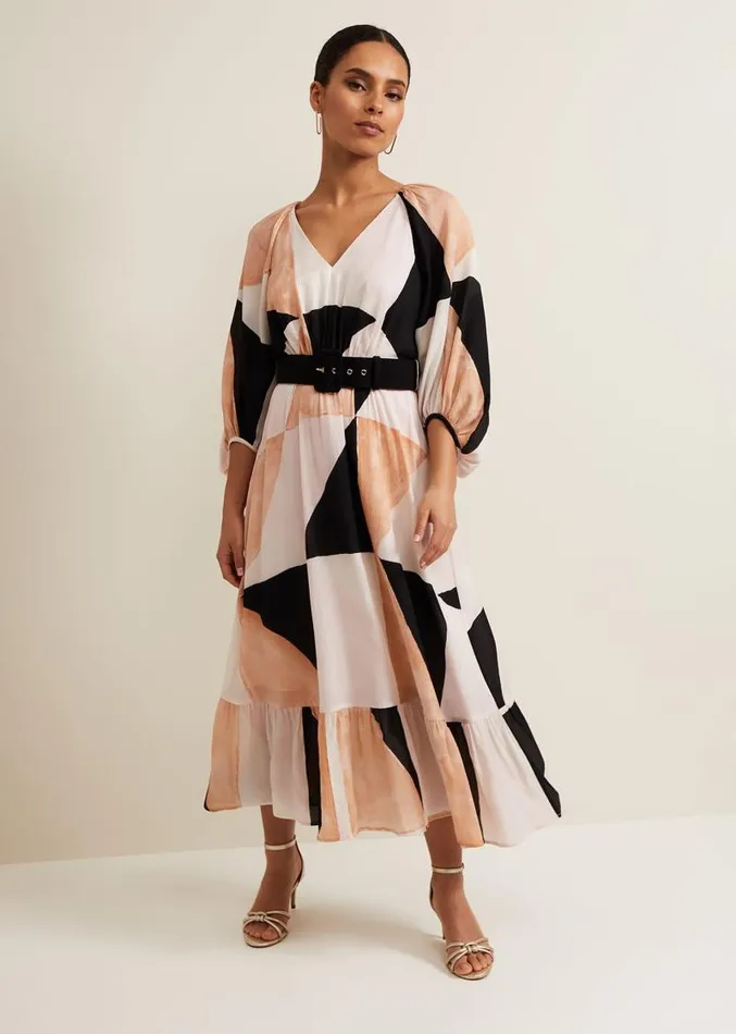 Petite Sophia Colour Block Belted Dress Multicoloured Women Phase Eight Dresses