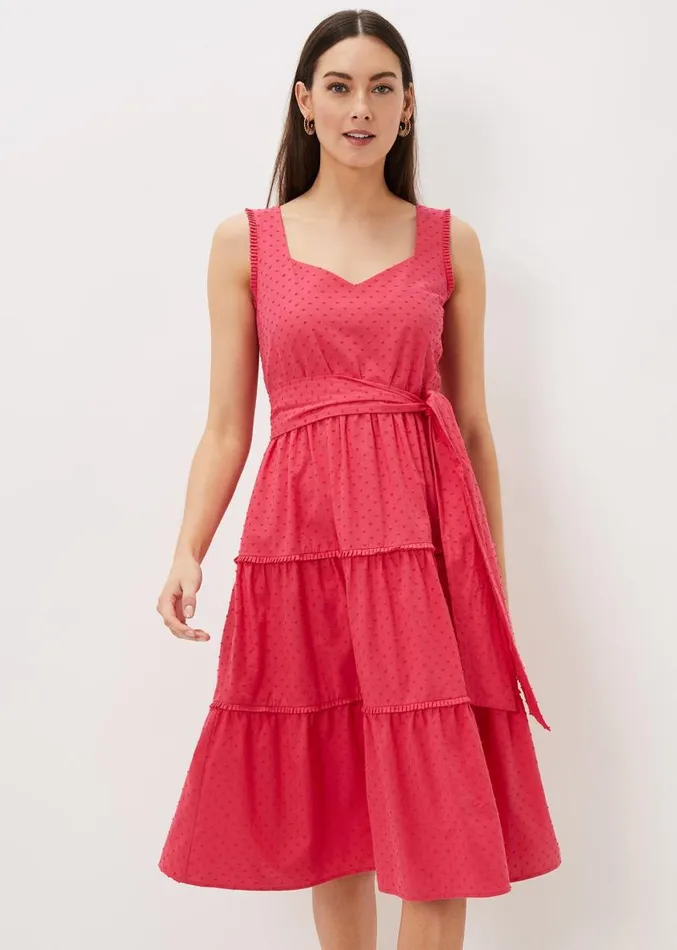 Peyton Cotton Dobby Midi Dress Hot Pink Women Phase Eight Dresses