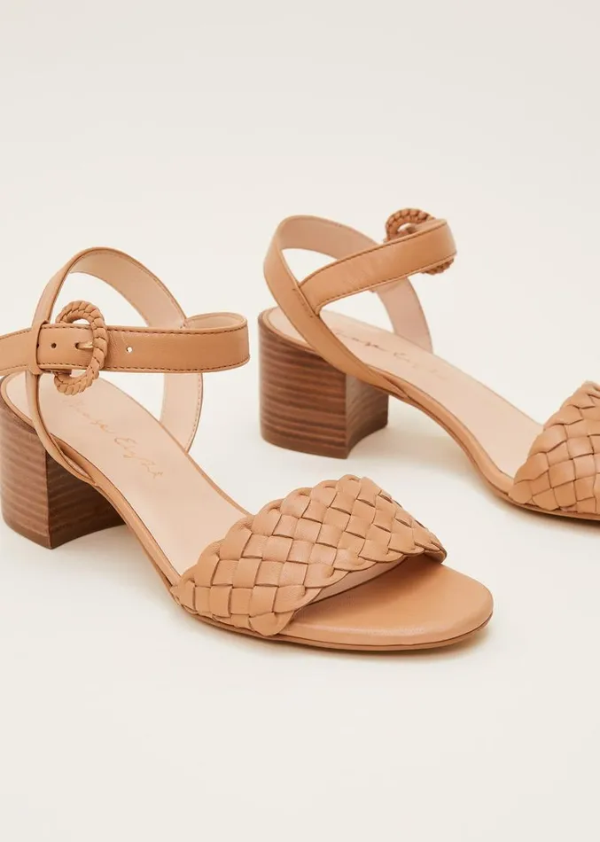Plaited Leather Heel Sandal Tan Women Phase Eight Heels