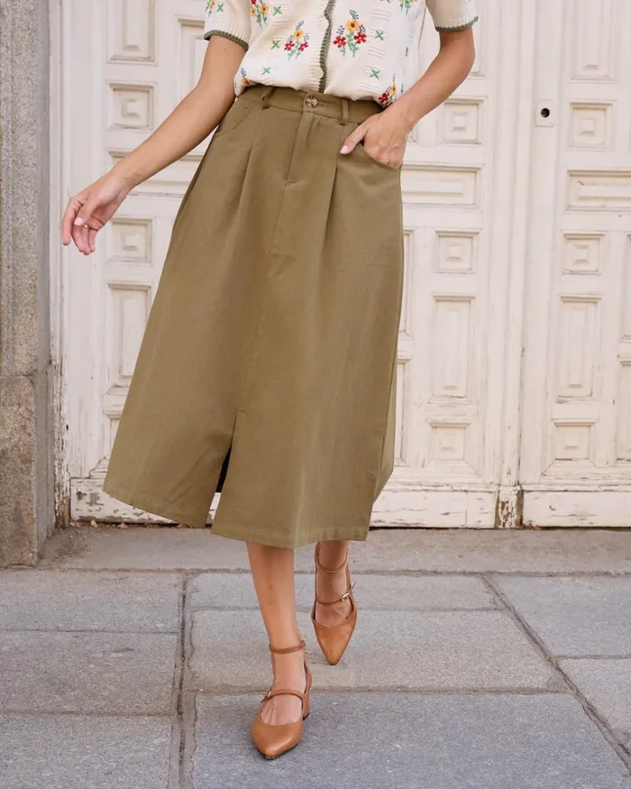 Polin Et Moi Assuna Denim Skirt Kaki Women Skirts Polin Et Moi Assuna Denim Skirt Kaki Women Skirts