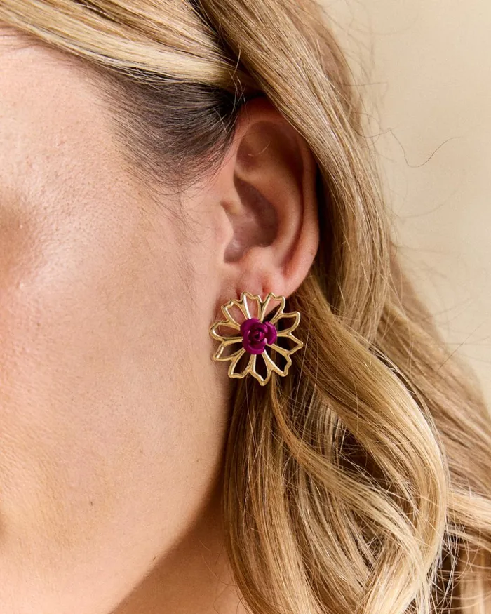 Polin Et Moi Bordeaux Flower Earring Cherry Women Jewelry