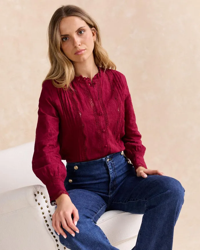 Polin Et Moi Cantina Embroidery Shirt Bordeaux Women Blouses And Shirts