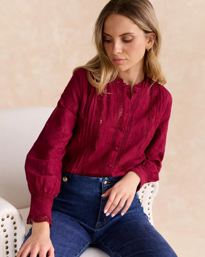Polin Et Moi Cantina Embroidery Shirt Bordeaux Women Blouses And Shirts Polin Et Moi Cantina Embroidery Shirt Bordeaux Women Blouses And Shirts