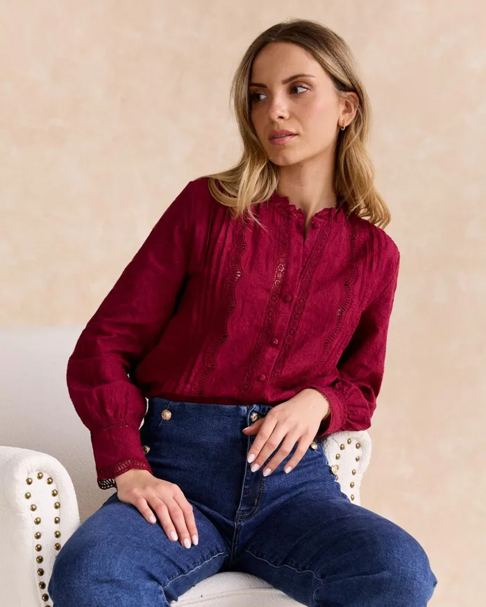 Polin Et Moi Cantina Embroidery Shirt Bordeaux Women Blouses And Shirts Polin Et Moi Cantina Embroidery Shirt Bordeaux Women Blouses And Shirts