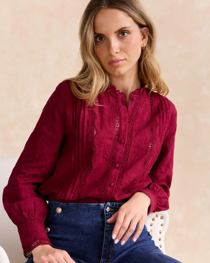 Polin Et Moi Cantina Embroidery Shirt Bordeaux Women Blouses And Shirts Polin Et Moi Cantina Embroidery Shirt Bordeaux Women Blouses And Shirts