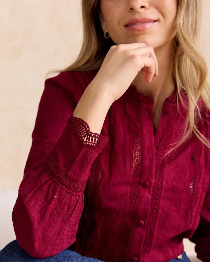 Polin Et Moi Cantina Embroidery Shirt Bordeaux Women Blouses And Shirts Polin Et Moi Cantina Embroidery Shirt Bordeaux Women Blouses And Shirts