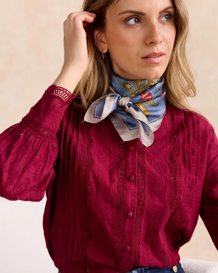 Polin Et Moi Caye Flowers Scarf Denim Women Capes And Wraps