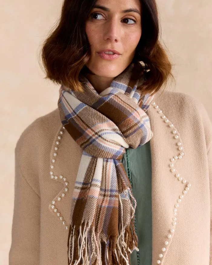Polin Et Moi Kara Striped Scarf Beige Women Hats And Scarves