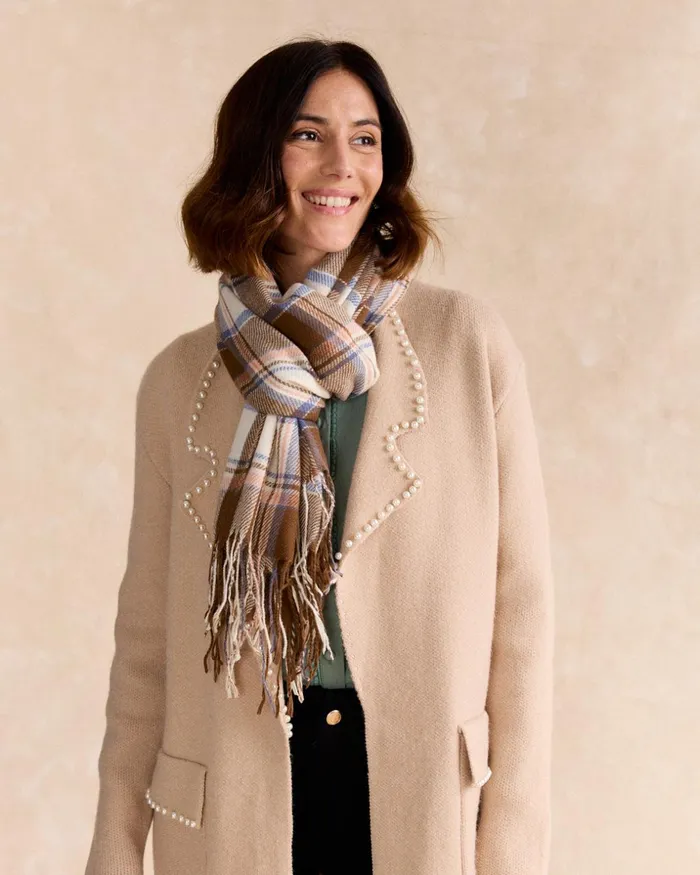 Polin Et Moi Kara Striped Scarf Beige Women Hats And Scarves Polin Et Moi Kara Striped Scarf Beige Women Hats And Scarves