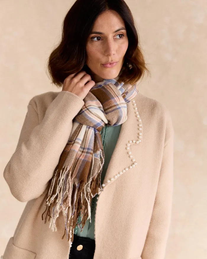 Polin Et Moi Kara Striped Scarf Beige Women Hats And Scarves Polin Et Moi Kara Striped Scarf Beige Women Hats And Scarves