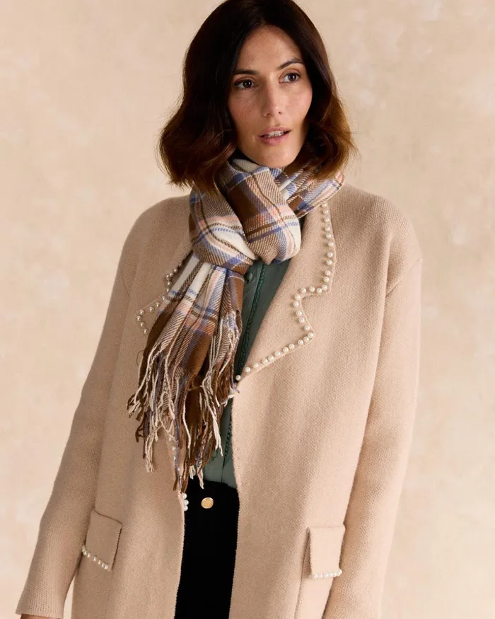 Polin Et Moi Kara Striped Scarf Beige Women Hats And Scarves Polin Et Moi Kara Striped Scarf Beige Women Hats And Scarves