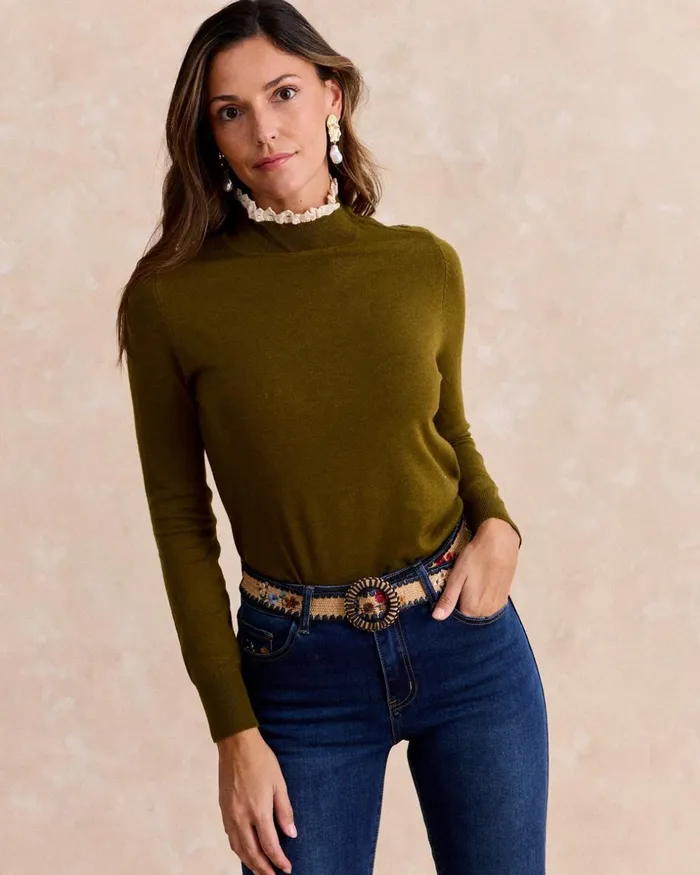 Polin Et Moi Sweater Puntilla Sauce Kaki Women Cardigans And Sweaters