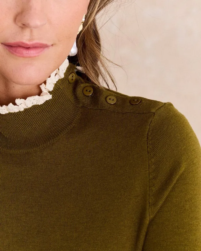 Polin Et Moi Sweater Puntilla Sauce Kaki Women Cardigans And Sweaters Polin Et Moi Sweater Puntilla Sauce Kaki Women Cardigans And Sweaters