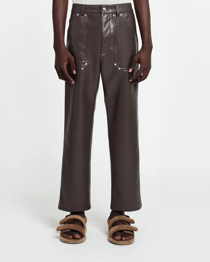 Quido Regenerated Leather Pants Coffee Bean Men Nanushka Pants