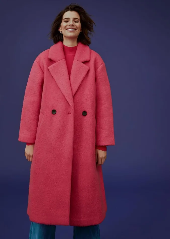 Quinn Textured Cocoon Coat Fluro Pink Women Phase Eight Coats