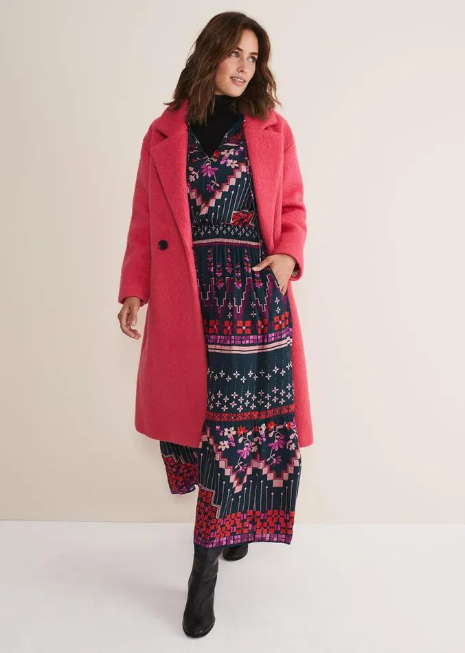 Quinn Textured Cocoon Coat Fluro Pink Women Phase Eight Coats