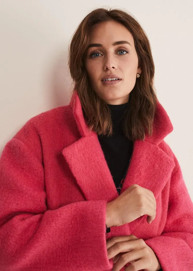 Quinn Textured Cocoon Coat Fluro Pink Women Phase Eight Coats