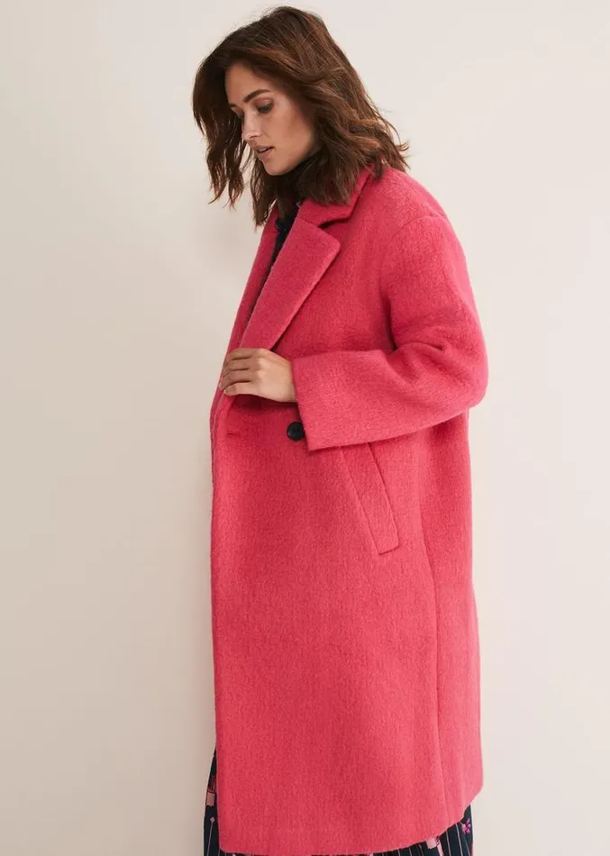 Quinn Textured Cocoon Coat Fluro Pink Women Phase Eight Coats