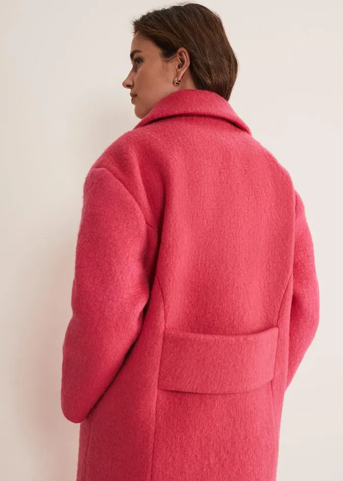 Quinn Textured Cocoon Coat Fluro Pink Women Phase Eight Coats