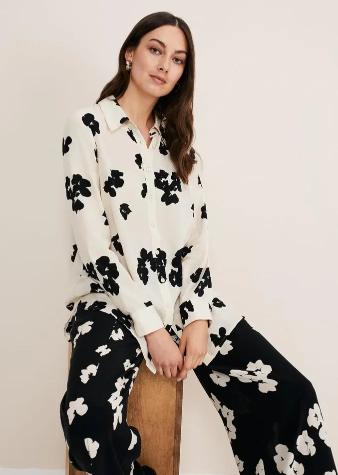 Rae Floral Longline Shirt Blackivory Women Phase Eight Shirts and Blouses