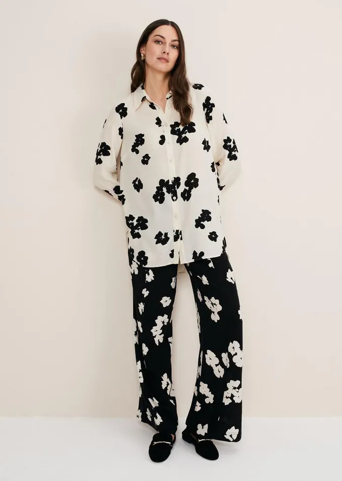 Rae Floral Longline Shirt Blackivory Women Phase Eight Shirts and Blouses