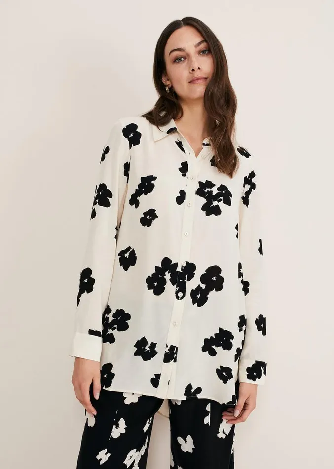 Rae Floral Longline Shirt Blackivory Women Phase Eight Shirts and Blouses