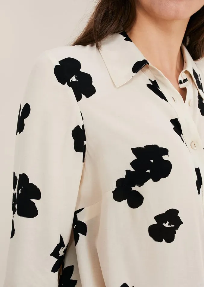 Rae Floral Longline Shirt Blackivory Women Phase Eight Shirts and Blouses